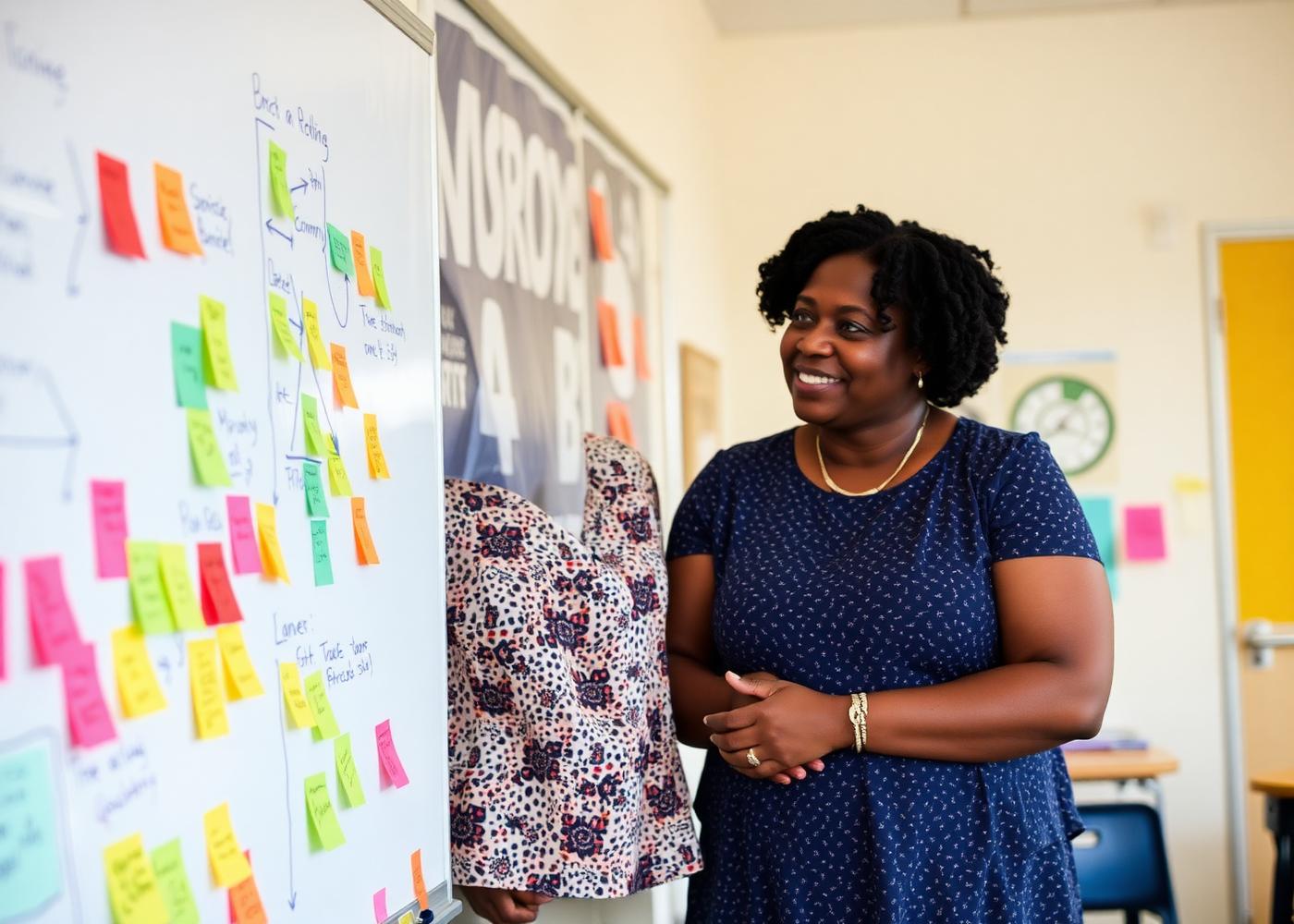Torri Jones planning at a whiteboard